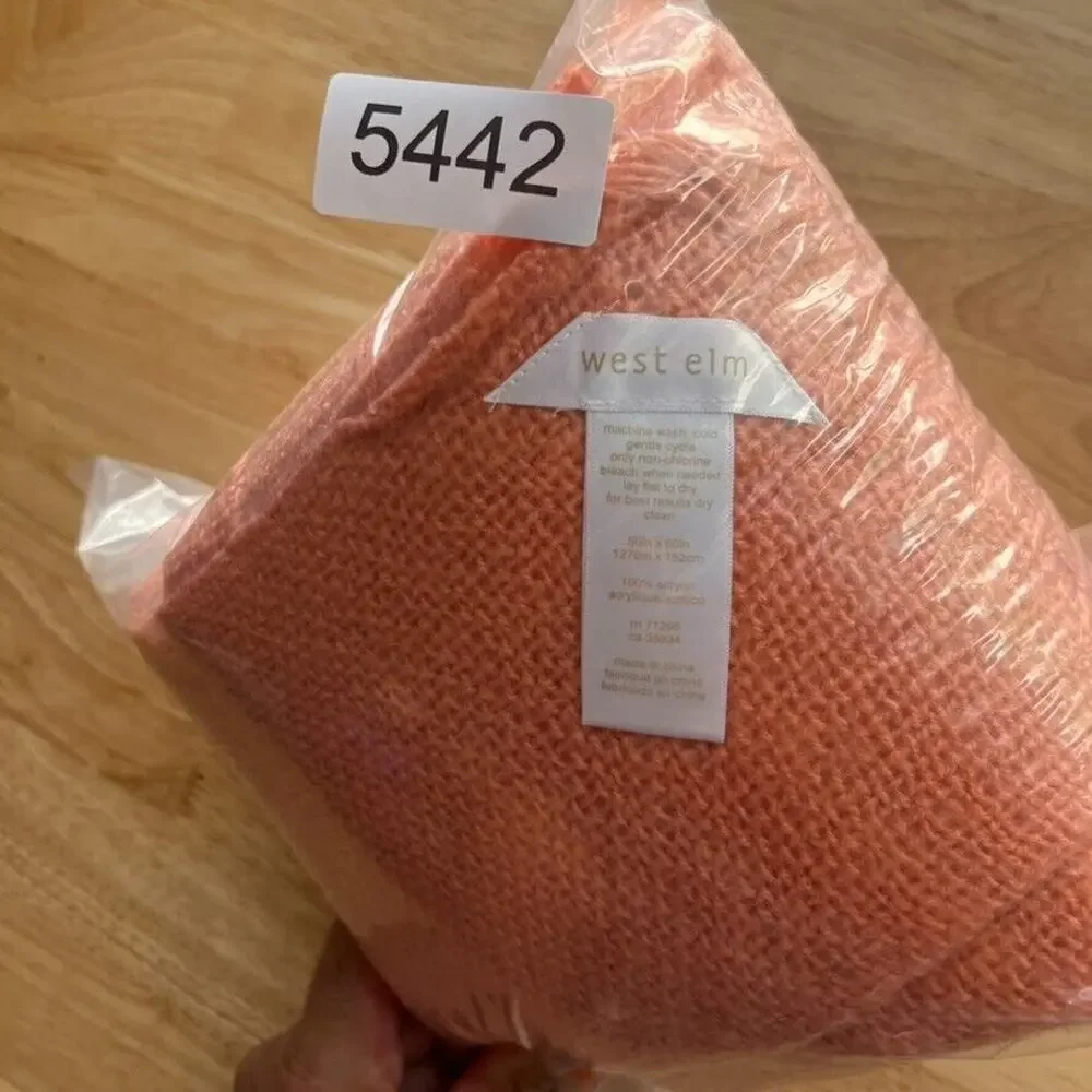 West Elm Throw Blanket Fringe Edge 50in x 60in Peach Color